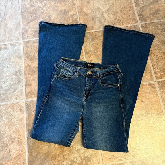 True Religion Women's Dark Blue Charlie Vintage High Rise Flare Jeans - Picture 4 of 8